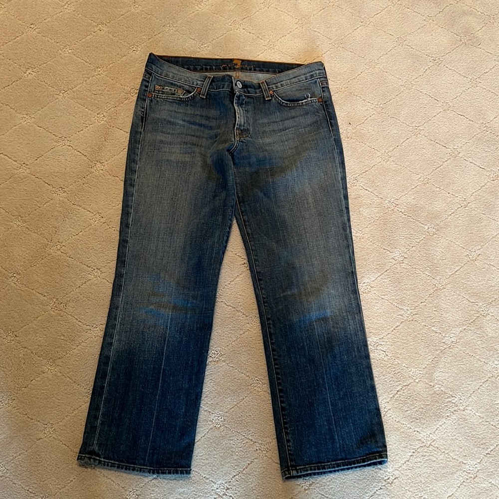 7 for all mankind cropped straight leg mid/low rise rhinestone pocket jean